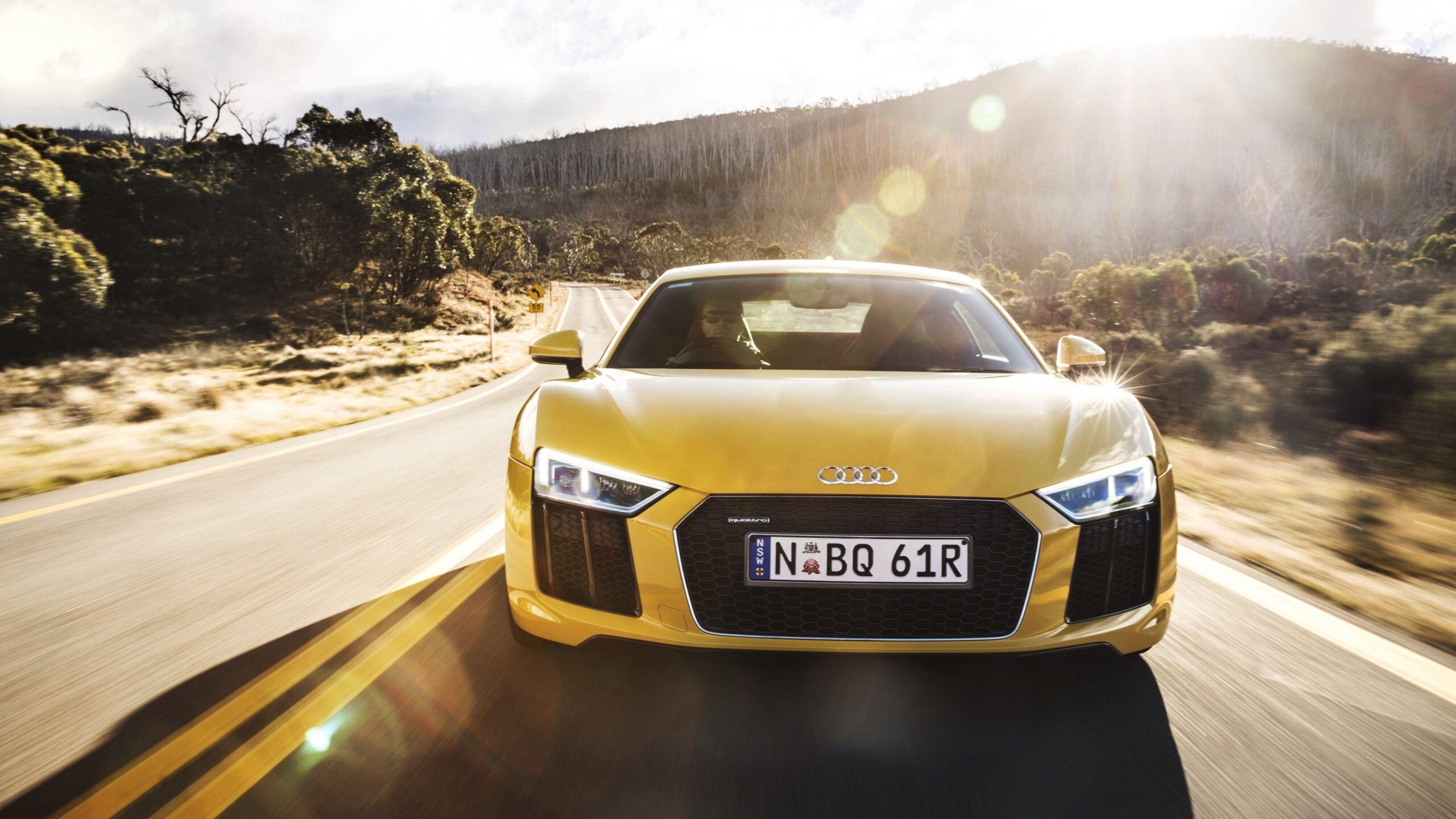 Download wallpapers audi, r, v, yellow, front view k