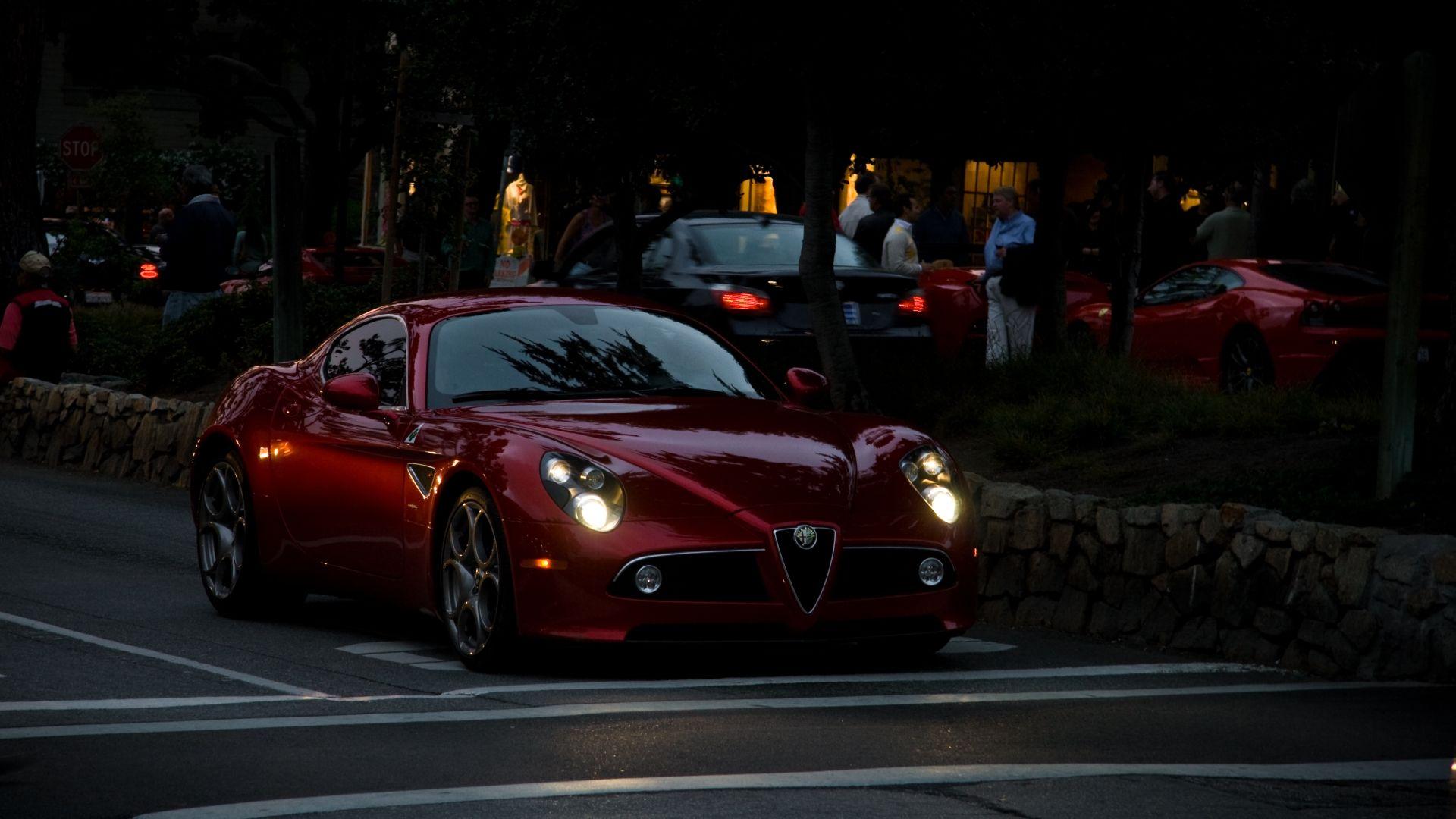 Alfa Romeo Cars Alfa Romeo c Red Color In Night Headlights On k