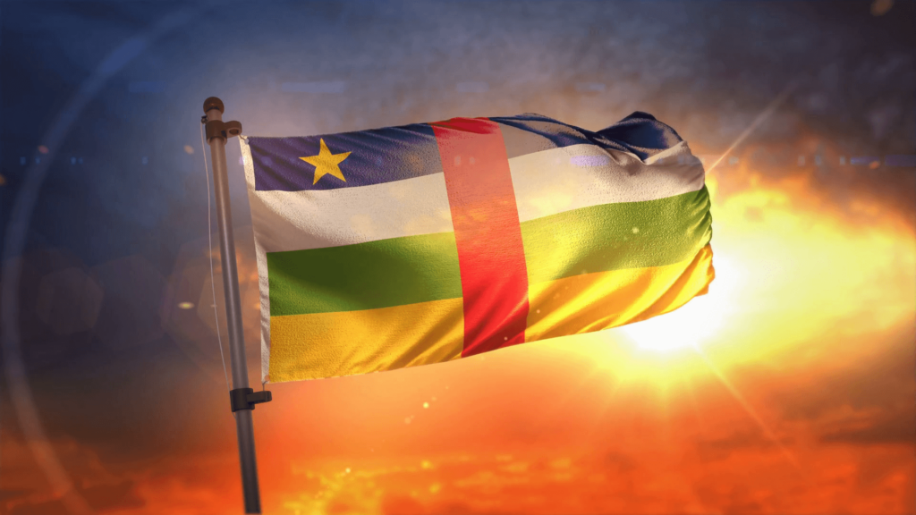 Central African Republic Flag Backlit At Beautiful Sunrise Loop Slow