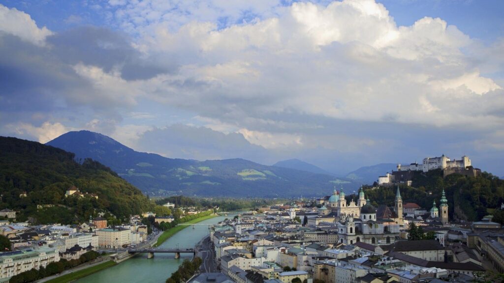 Salzburg Tag wallpapers Salzburg Clouds City River Bridges