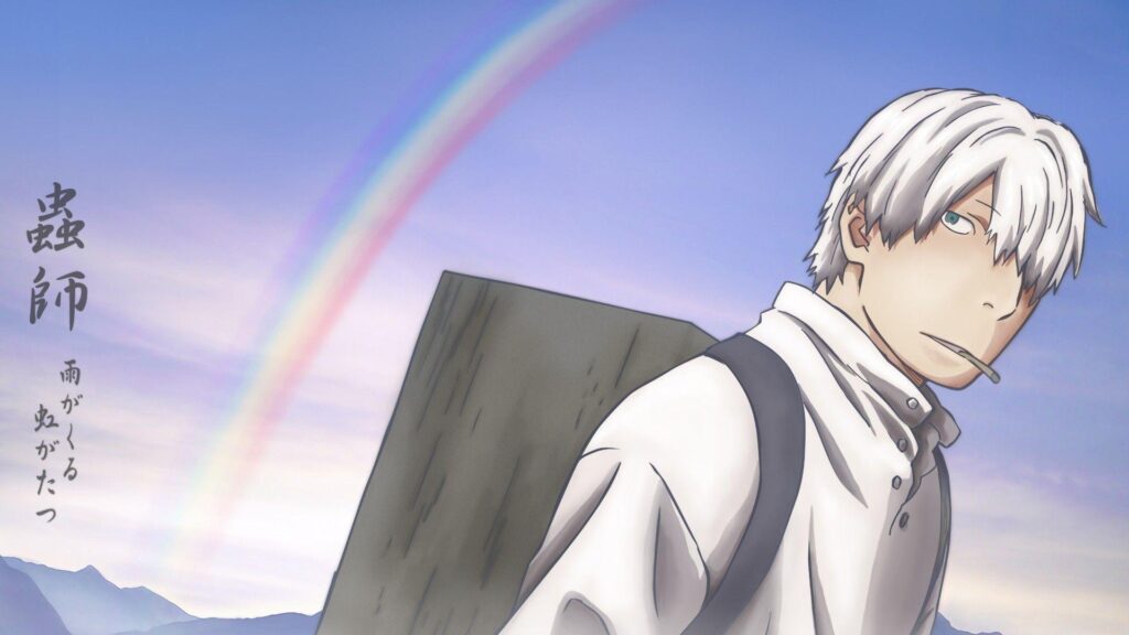 ScreenHeaven Ginko Mushishi backpacks rainbows white hair desktop