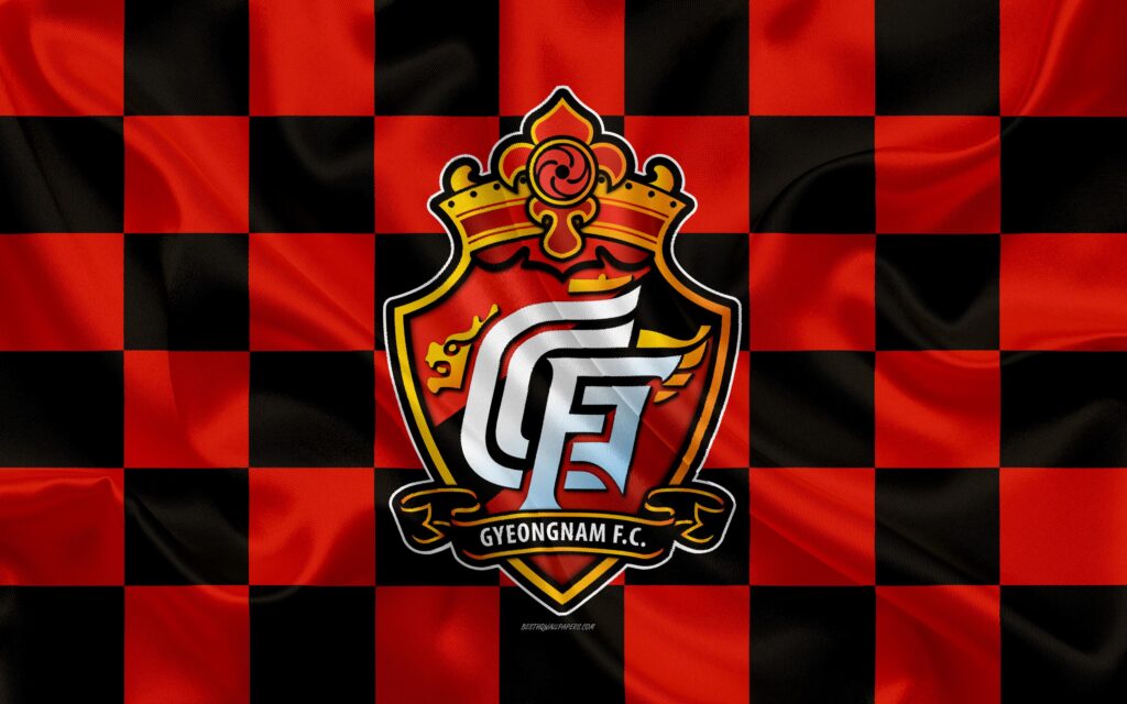 Herunterladen hintergrundbild gyeongnam fc, k, logo, kunst, rot