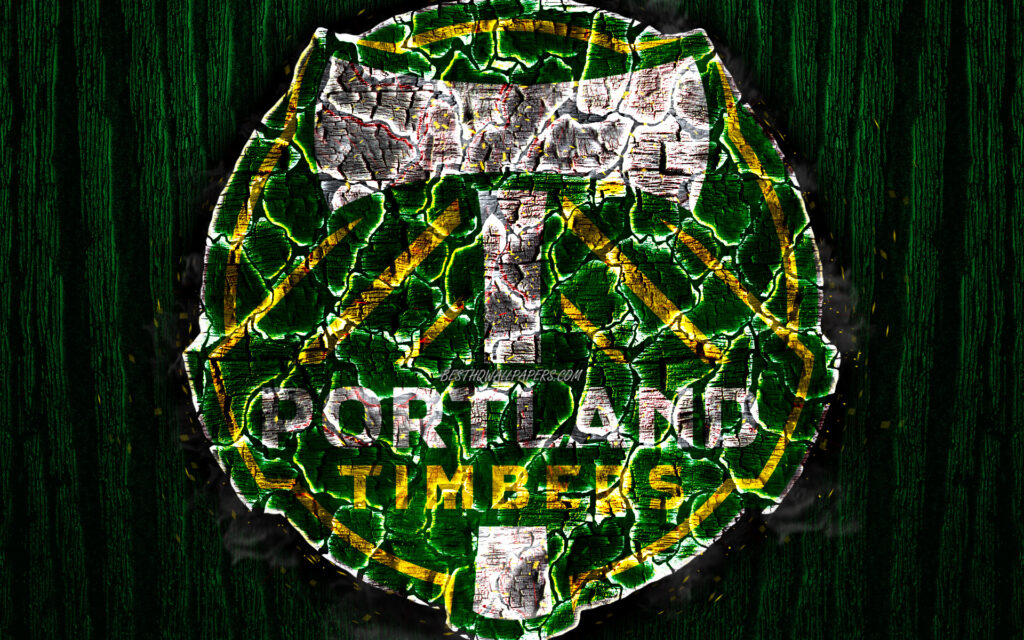 Download wallpapers Portland Timbers FC, scorched logo, MLS, green