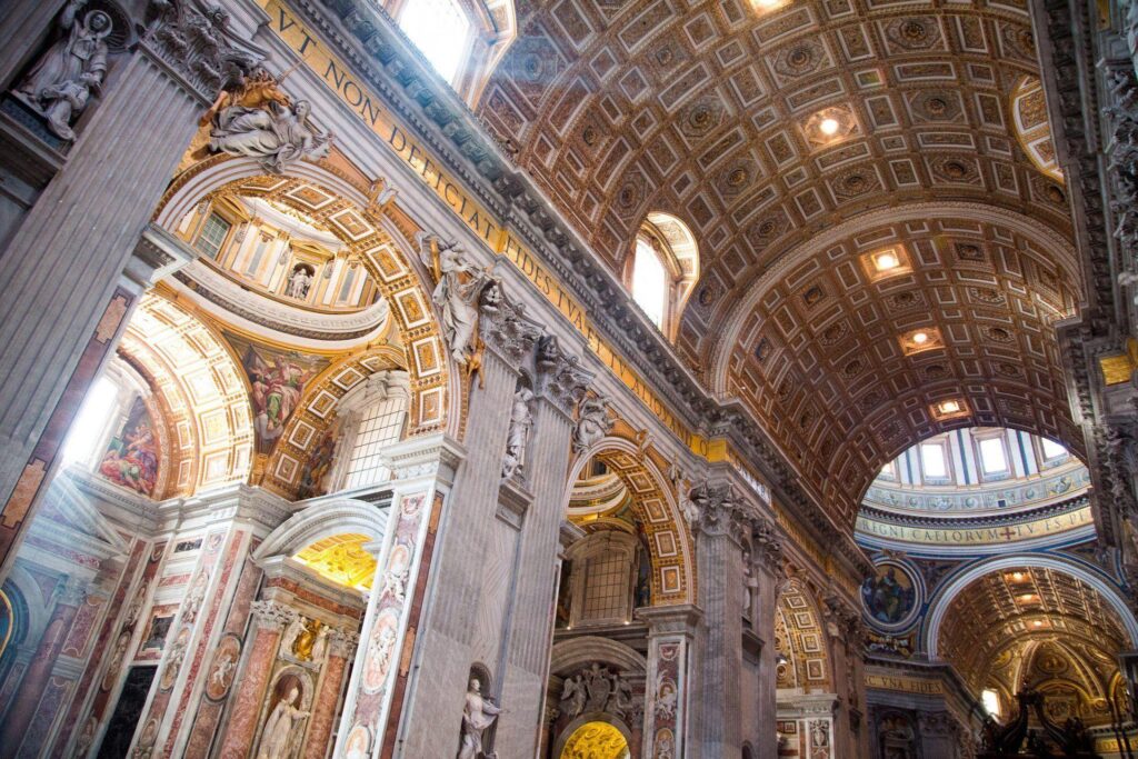 Vatican city st peter’s basilica nave column painting 2K wallpapers