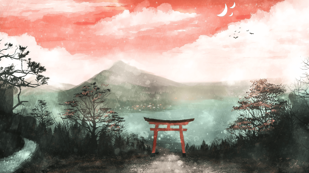 Torii, Gate, Painting, Art, Plant resized by Ze Robot