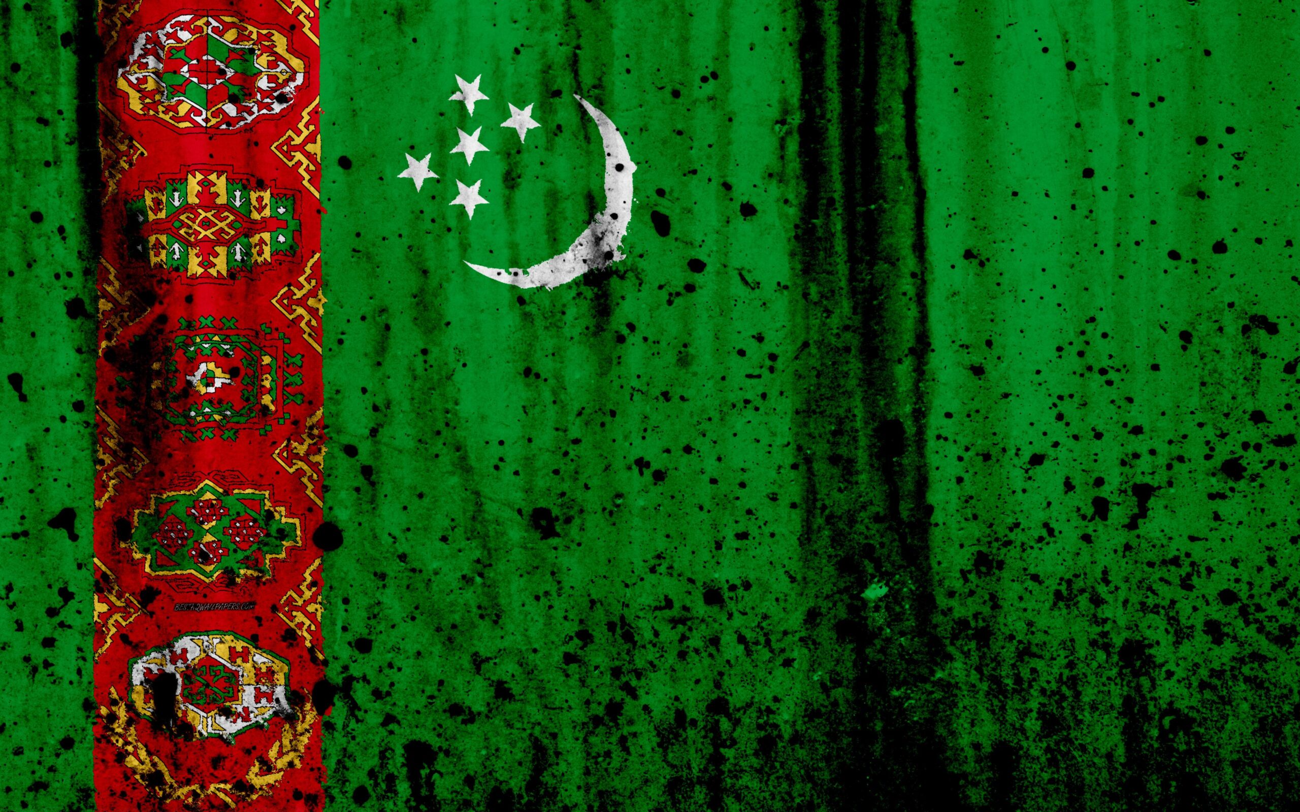 Download wallpapers Turkmen flag, k, grunge, flag of Turkmenistan