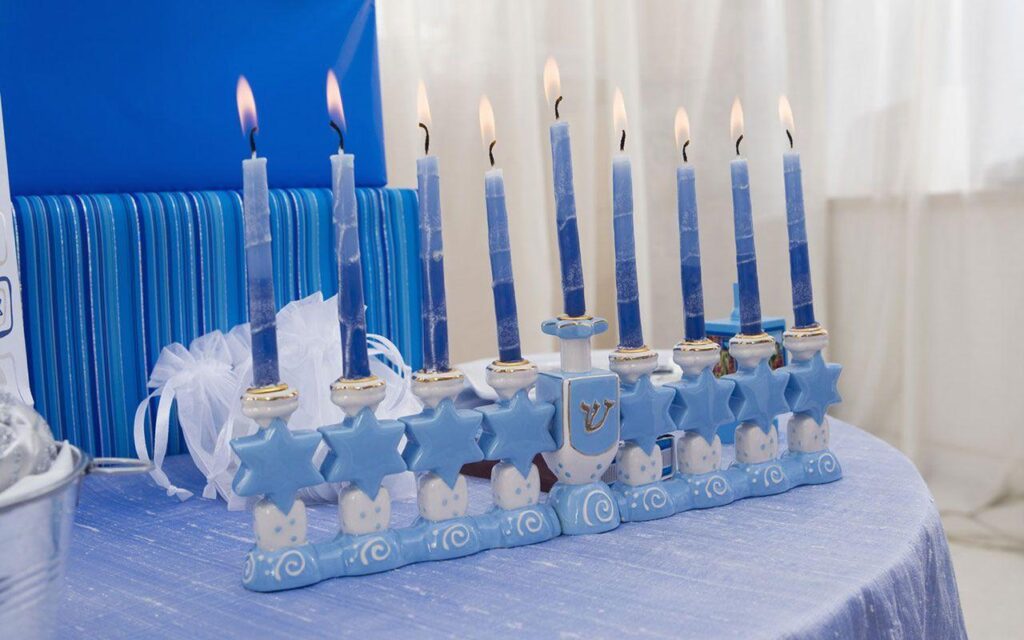 Hanukkah nine arm Candlestick desk 4K wallpaperman － Holiday