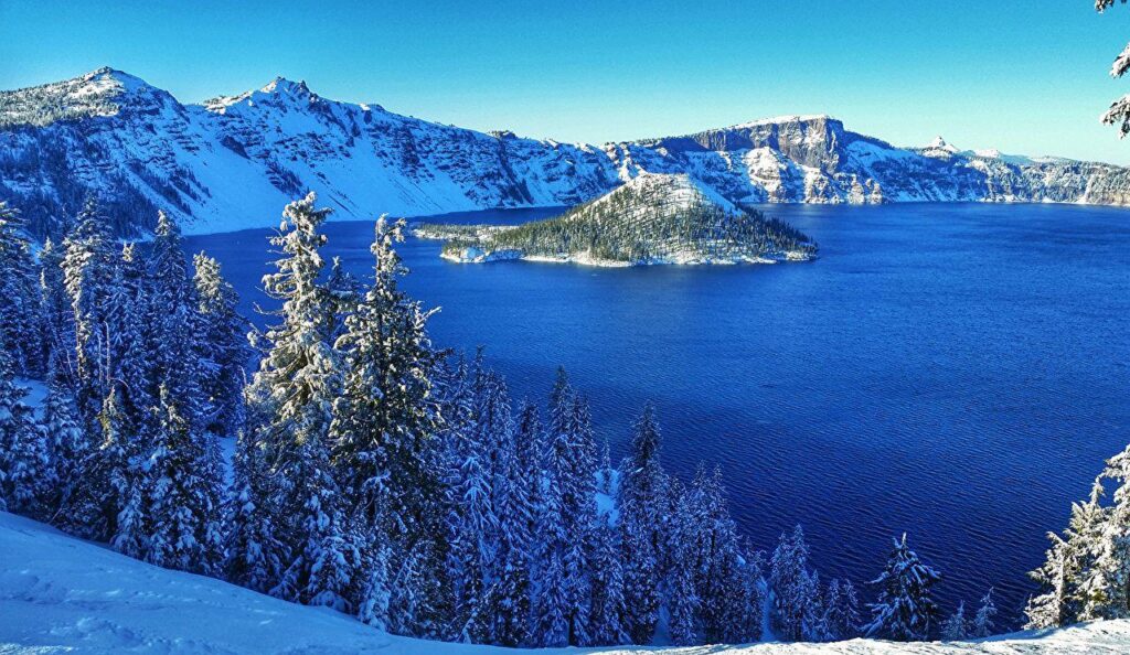 Wallpaper USA Crater Lake National Park Nature Spruce Winter Snow Parks