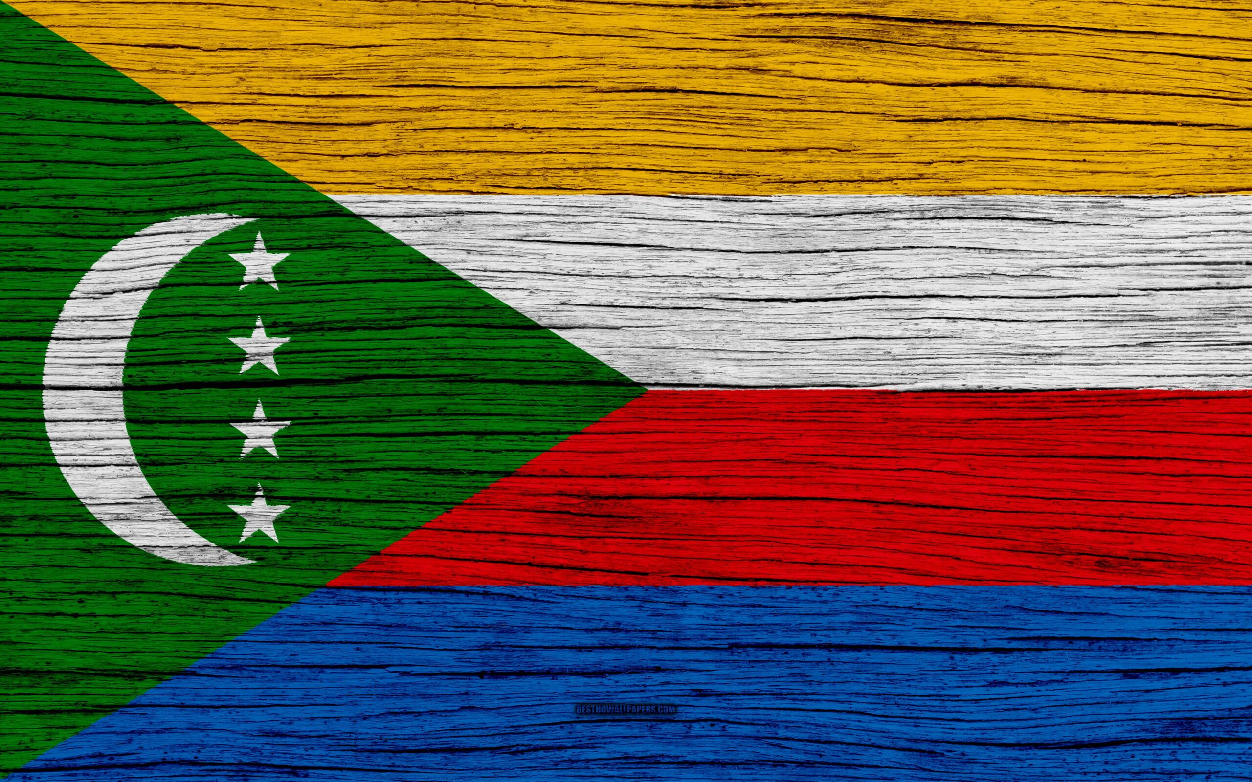 Download wallpapers Flag of Comoros, k, Africa, wooden texture