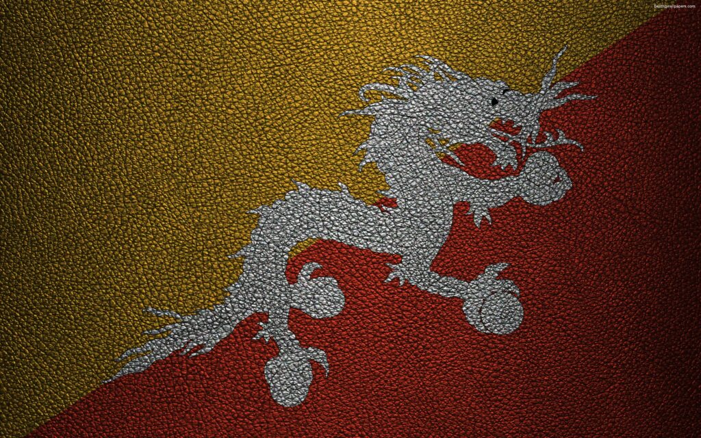 Download wallpapers Flag of Bhutan, K, leather texture, Bhutanese