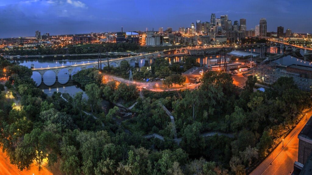 Other Lovely Panoramic View Minneapolis Evening Blue Cityscapes