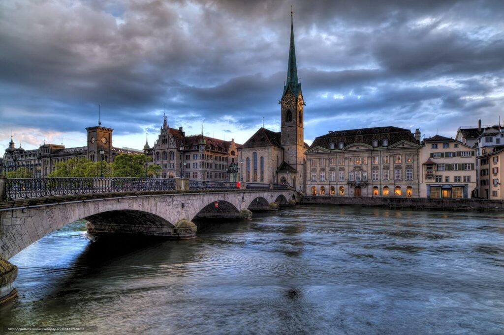 Download wallpapers Zurich, city, river, bridge free desktop