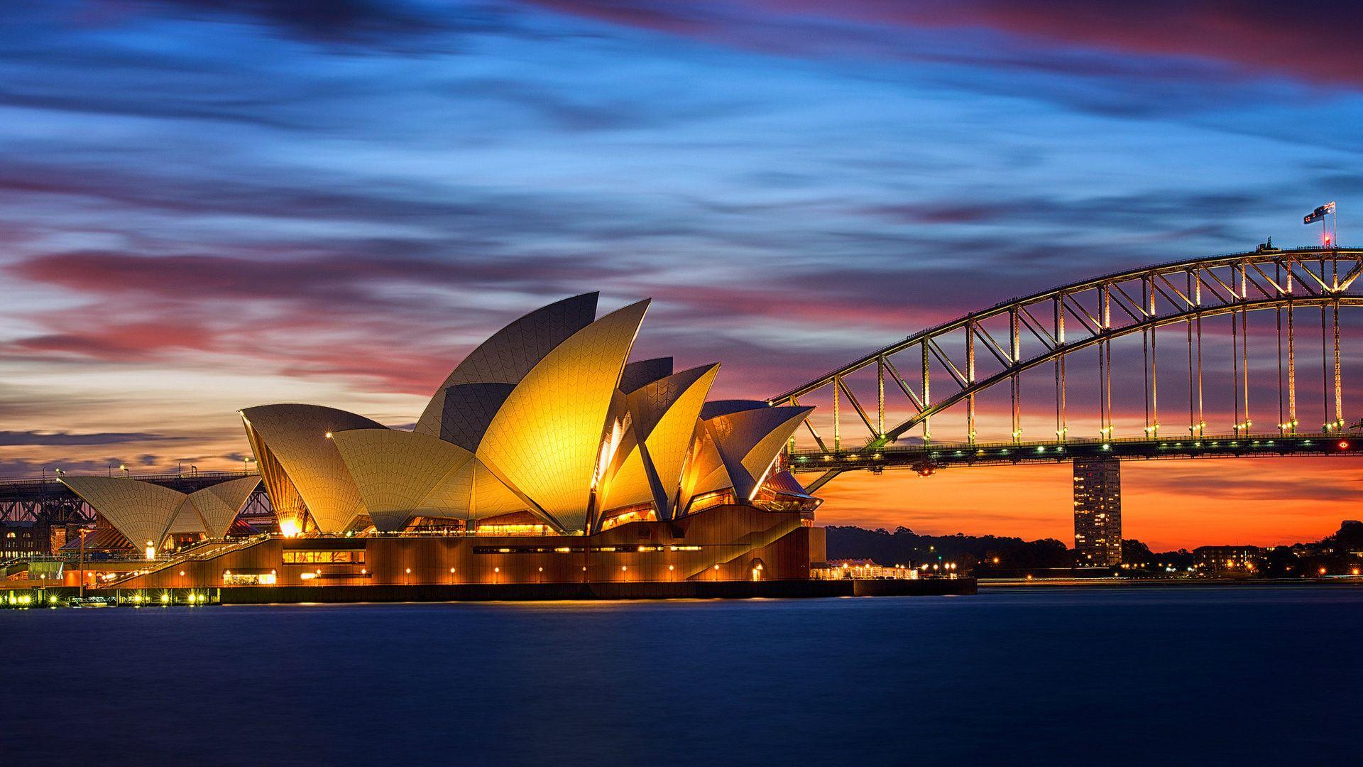 Sydney Opera House At Sunris 2K Wallpaper, Backgrounds Wallpaper