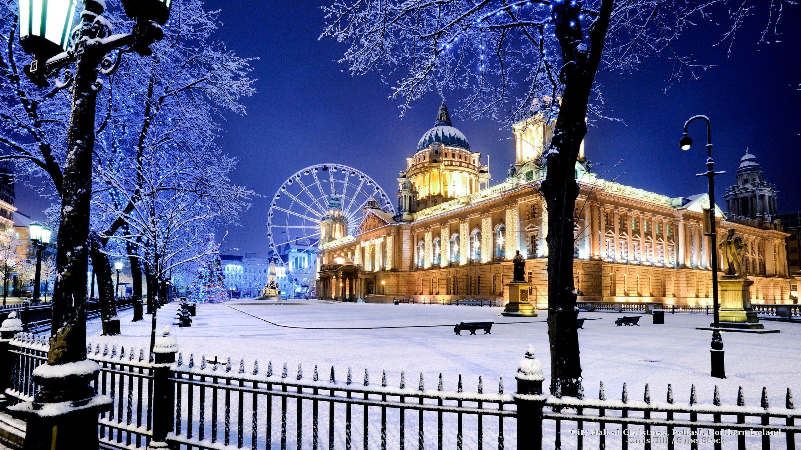 Winter Christmas City Ireland Landscapes Decorations Belfast Snow