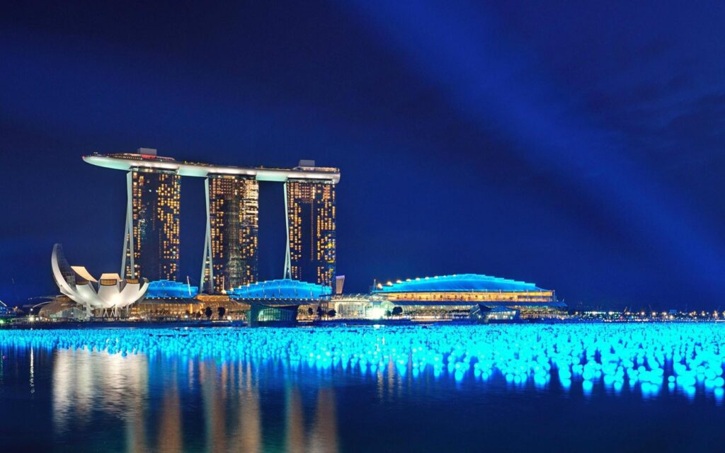 Marina Bay Sands Singapore Architecture Building Night 2K Backgrounds