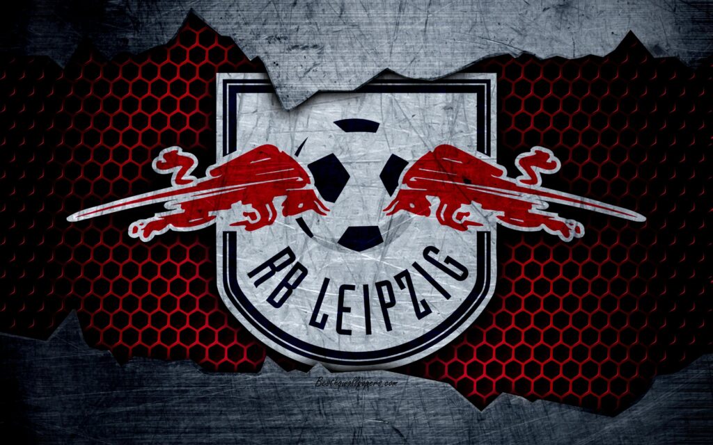Download wallpapers RB Leipzig, k, logo, Bundesliga, metal texture