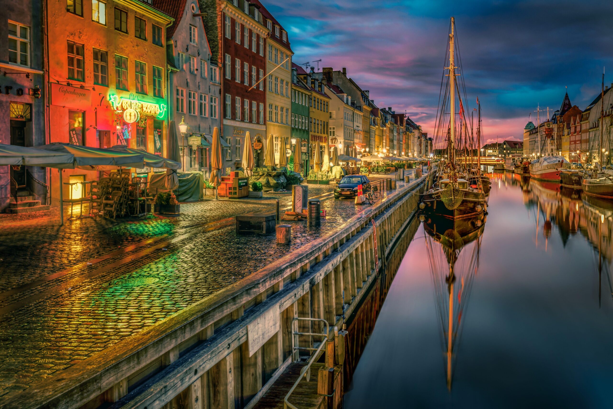 Wallpaper Denmark Copenhagen Rivers night time Cities Building