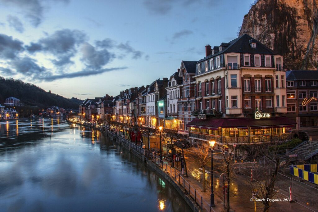 Wallpapers Belgium Houses Sky Dinant Canal Night Street lights