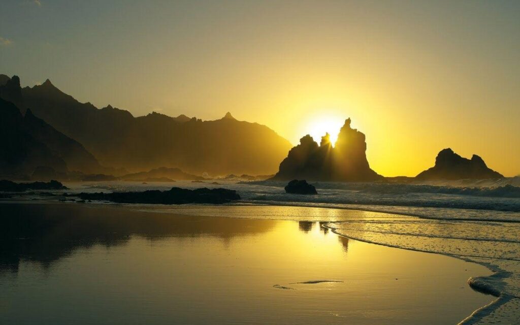 Sunset Glow Tenerife Sunset Water Reflection Picture Free Download