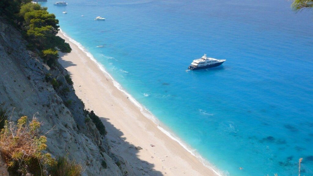 Beaches Lefkada Island Greece Ionian Recko Sea Beach 2K Wallpapers