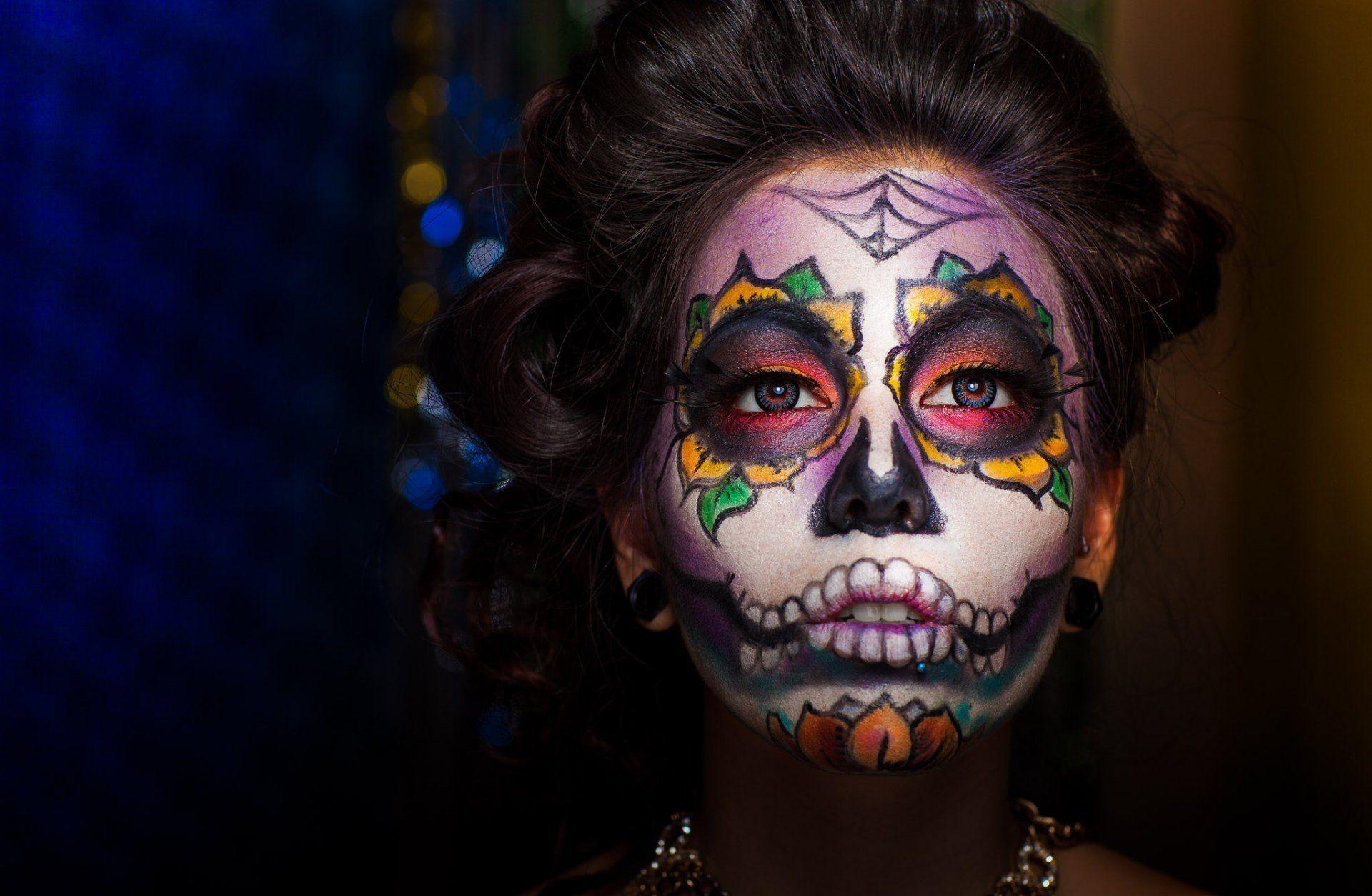 Girl dia de los muertos day of the dead face paint style 2K wallpapers