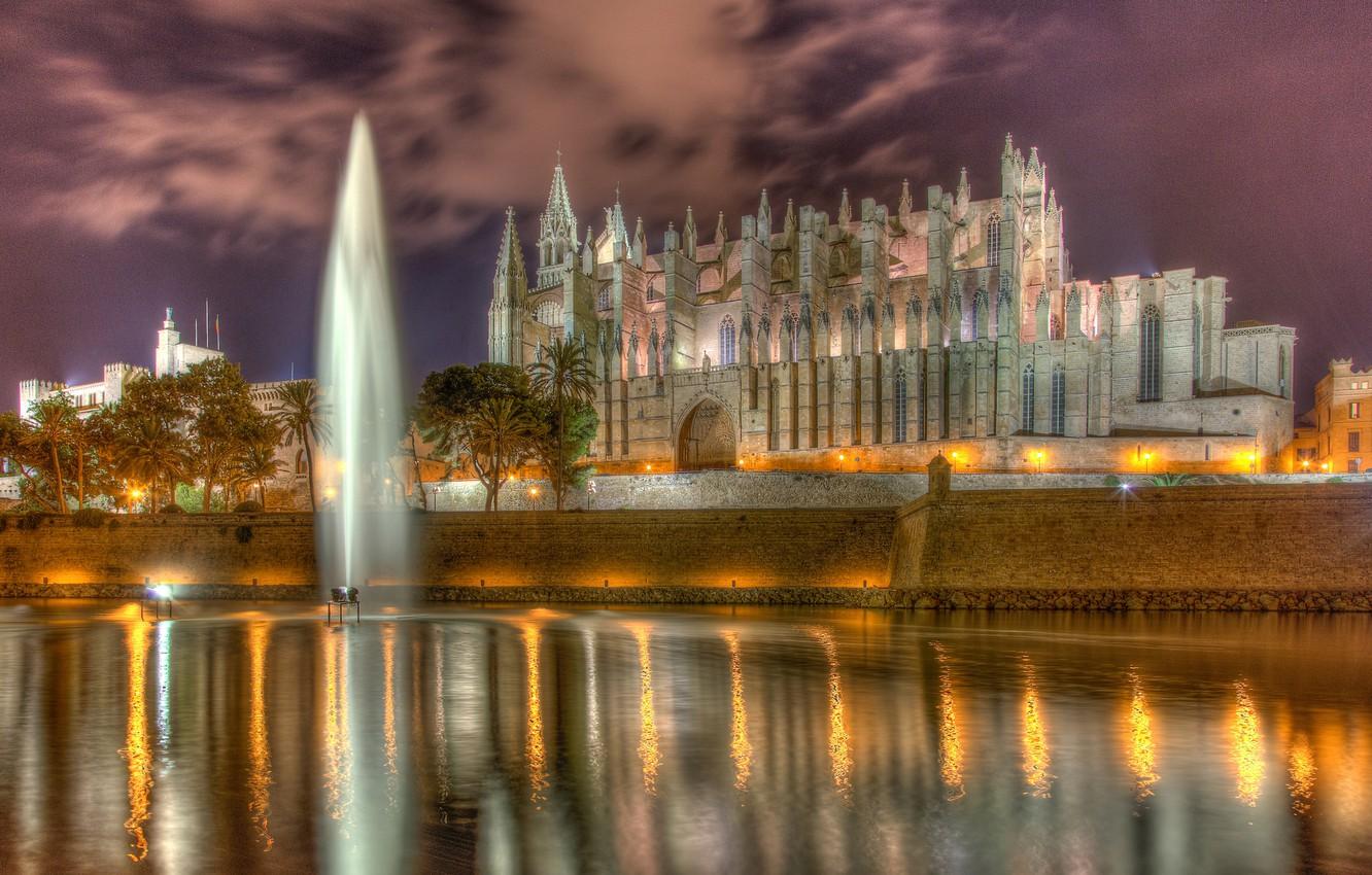 Wallpapers wall, Cathedral, fountain, Spain, promenade, pond, Spain