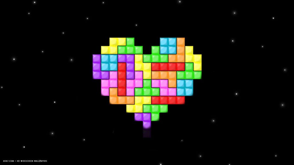 Heart tetris colorful blocks puzzle pixel 2K widescreen wallpapers