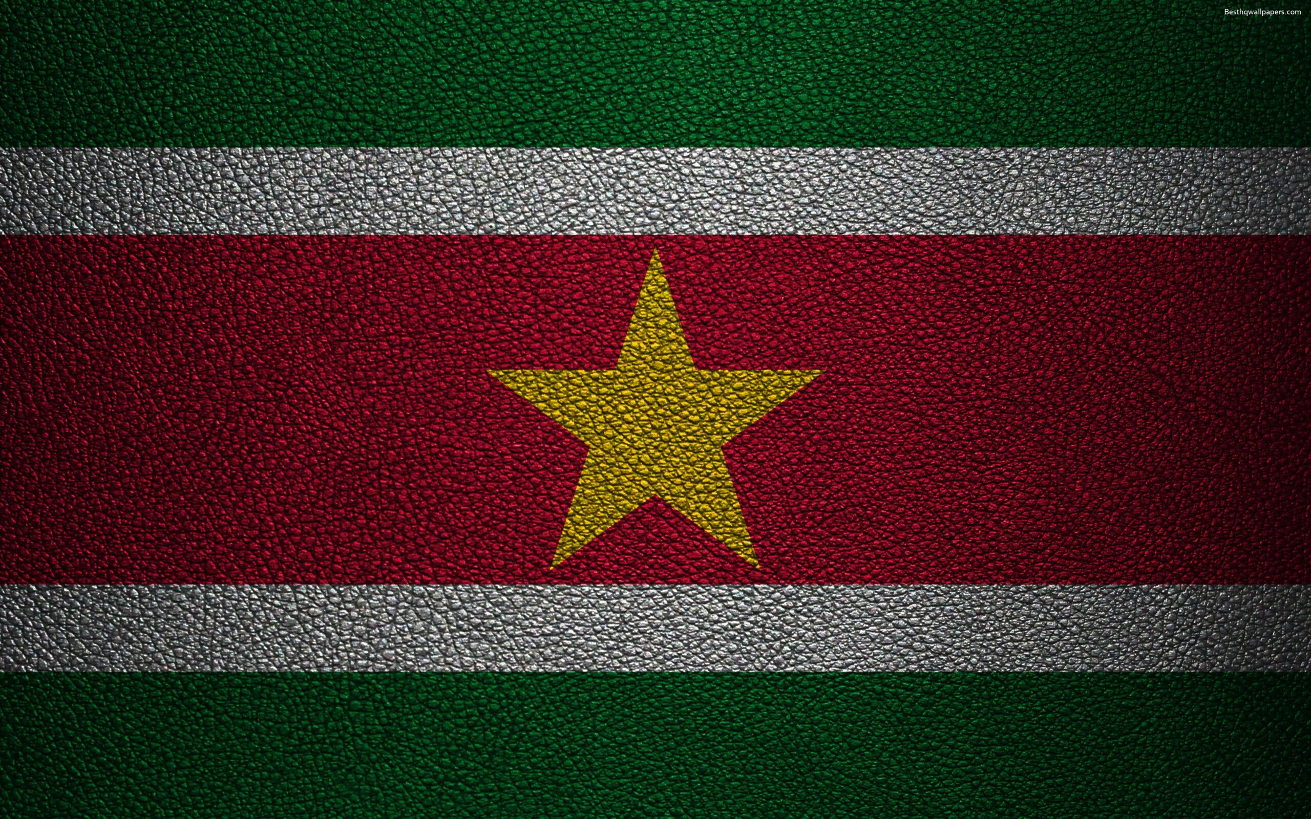 Download wallpapers Flag of Suriname, K, leather texture