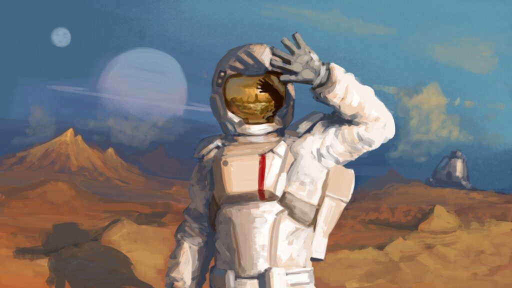 Suit planet astronaut cosmonaut light reflection helmet 2K wallpapers