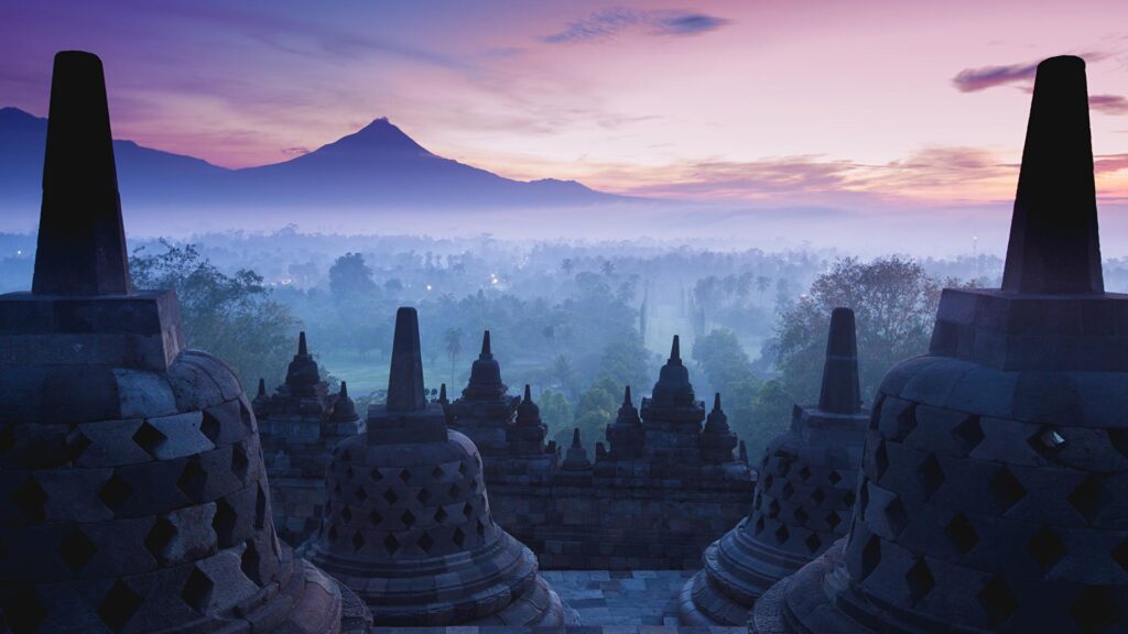 Wallpaper Indonesia Yogyakarta Java Fog Temples Cities