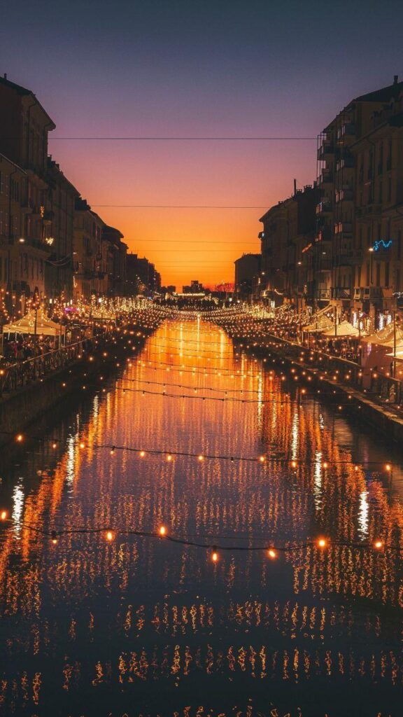 Milan, city, river, night, lights, celebrations, wallpapers