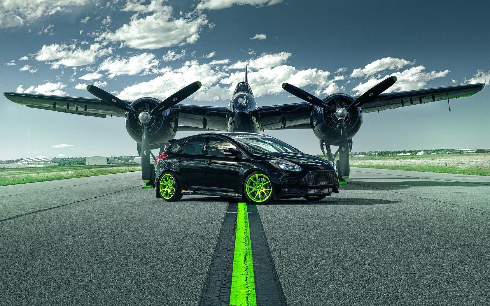 Download wallpapers ford focus, st, ford, plane, runway