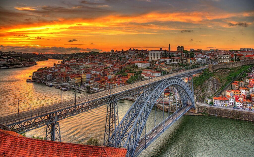 Wallpaper Porto Portugal Canal Bridges Sunrises and sunsets Cities