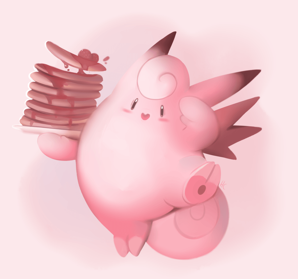 Clefable With Pancakes by HappyCrumble