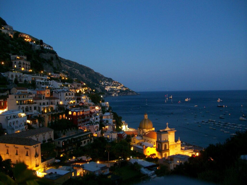 Evening lights at the resort in Amalfi, Italy wallpapers and