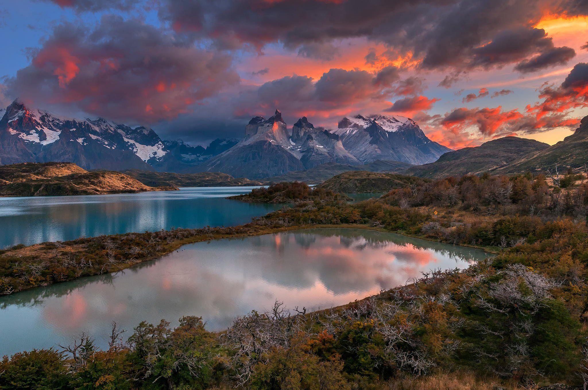 Patagonia Chile river clouds mountains wallpapers