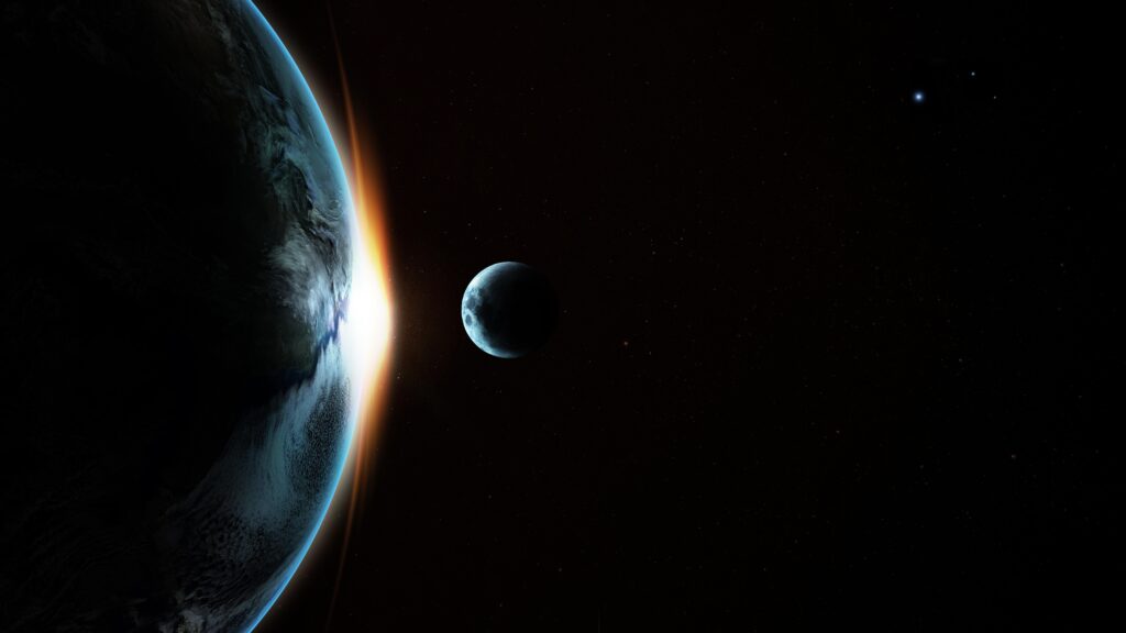 Download wallpapers earth, moon, transit, galaxy 2K backgrounds
