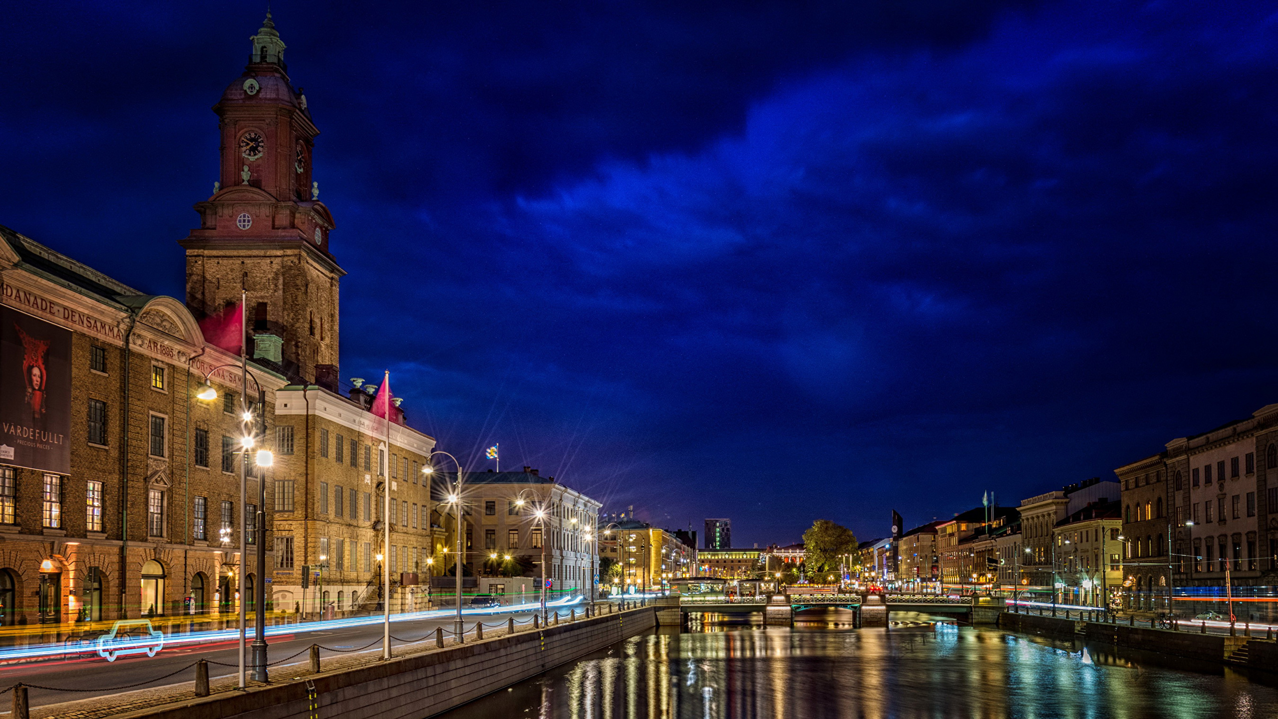 Picture Sweden Gothenburg Canal Sky Rivers night time