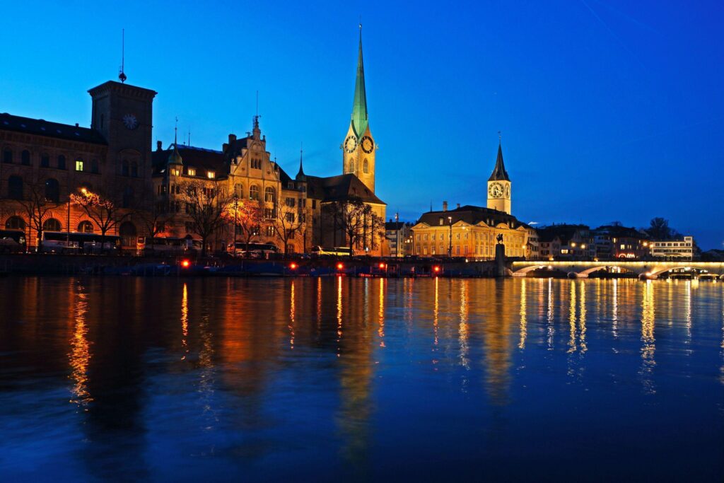 Wallpaper Zurich Switzerland Rivers night time Cities