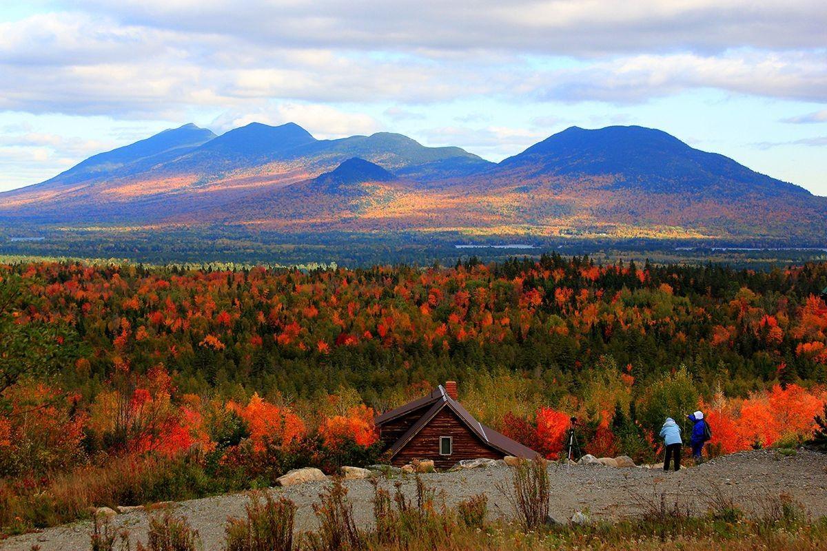 Mountains Fall Maine Colors Trees Landscape Usa Cottage Autumn