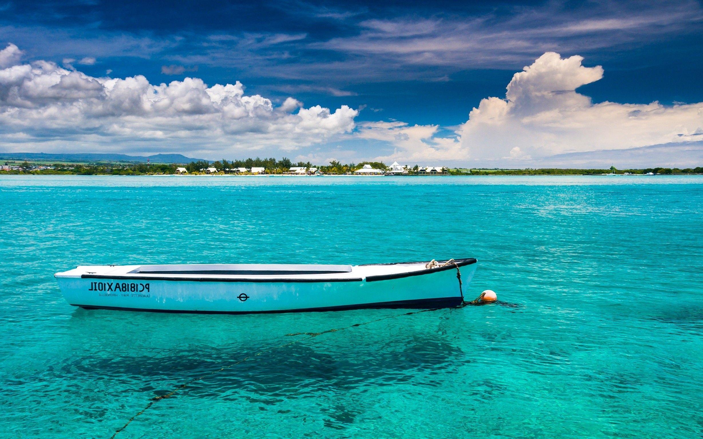 Mauritius, Boat, Island, Clouds, Water, Sea Wallpapers HD