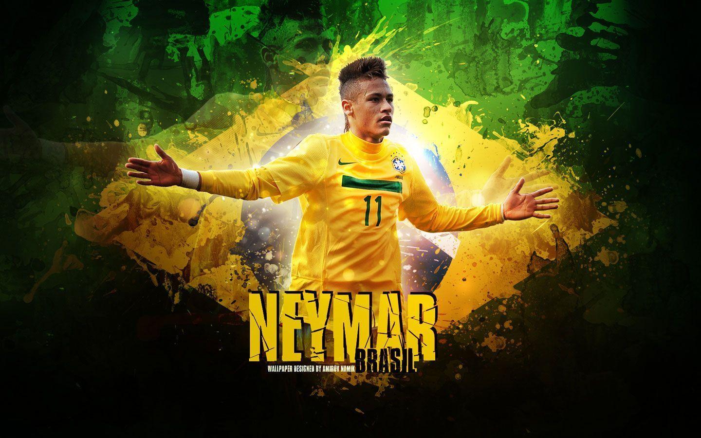 Neymar with Brazil Flag 2K Backgrounds