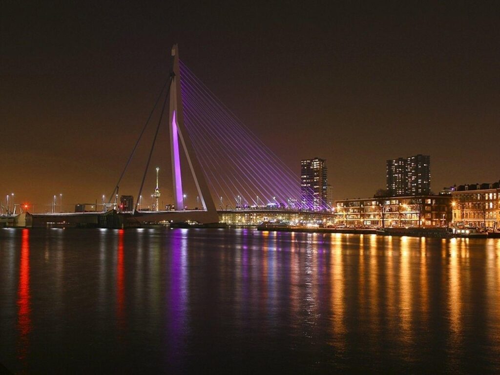 Modern Rotterdam Netherlands Night Bridge Phone Wallpapers for HD