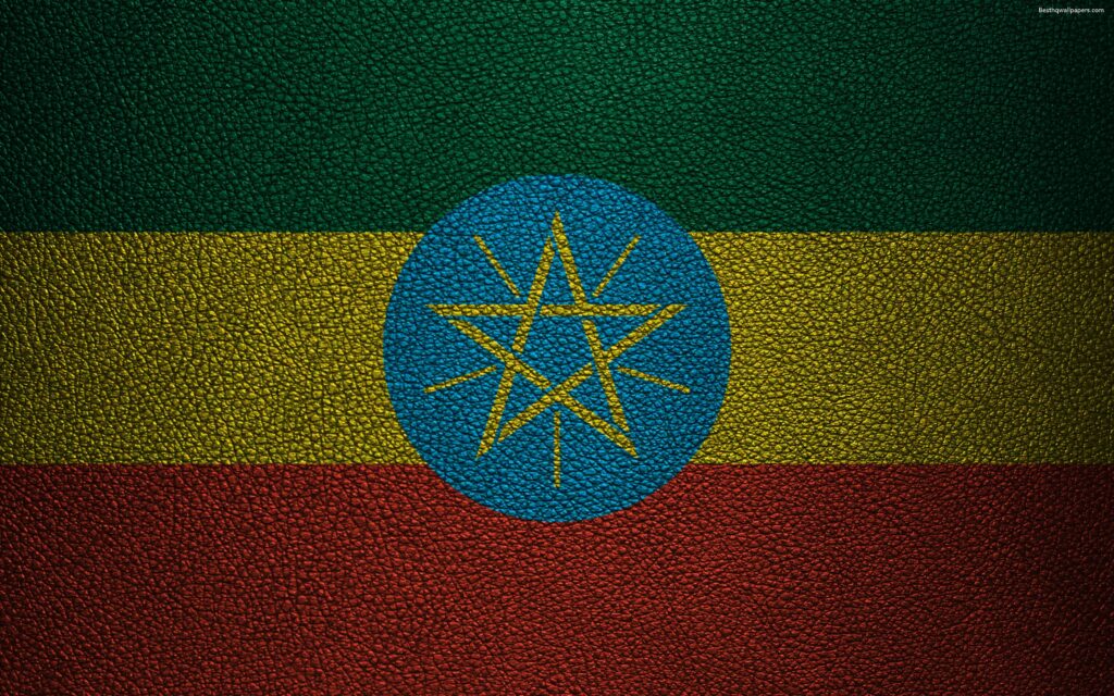 Download wallpapers Flag of Ethiopia, Africa, K, leather texture