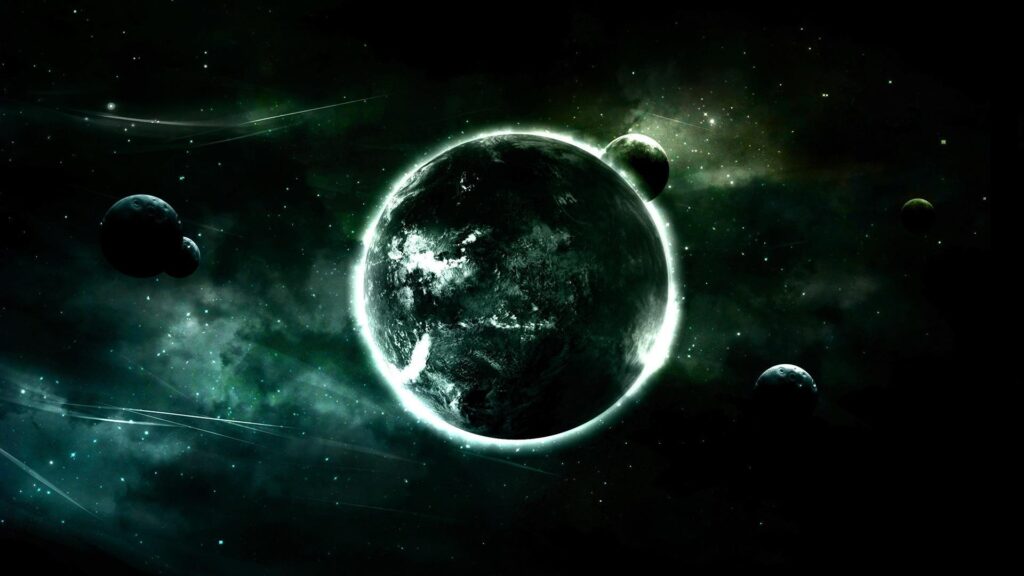 Green outer space planets tone Wallpapers