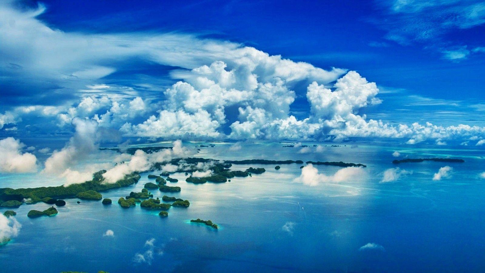 Oceans Water Pacific Clouds Islands Palau Blue Landscape Ocean