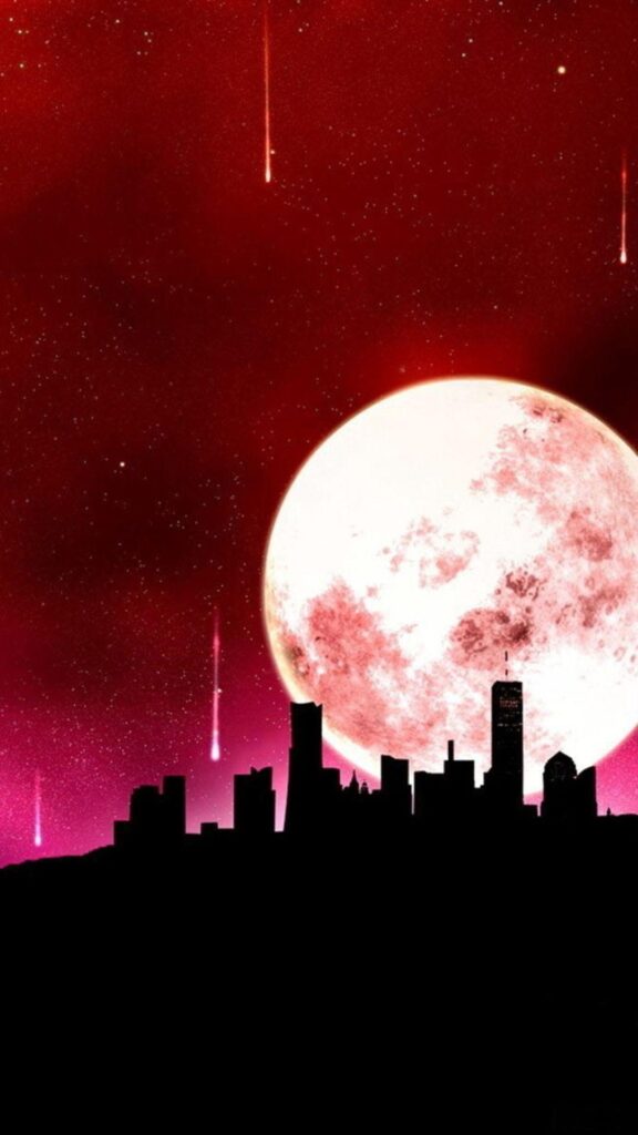 Super Moon Shiny Space Behind Building Outline iPhone Wallpapers