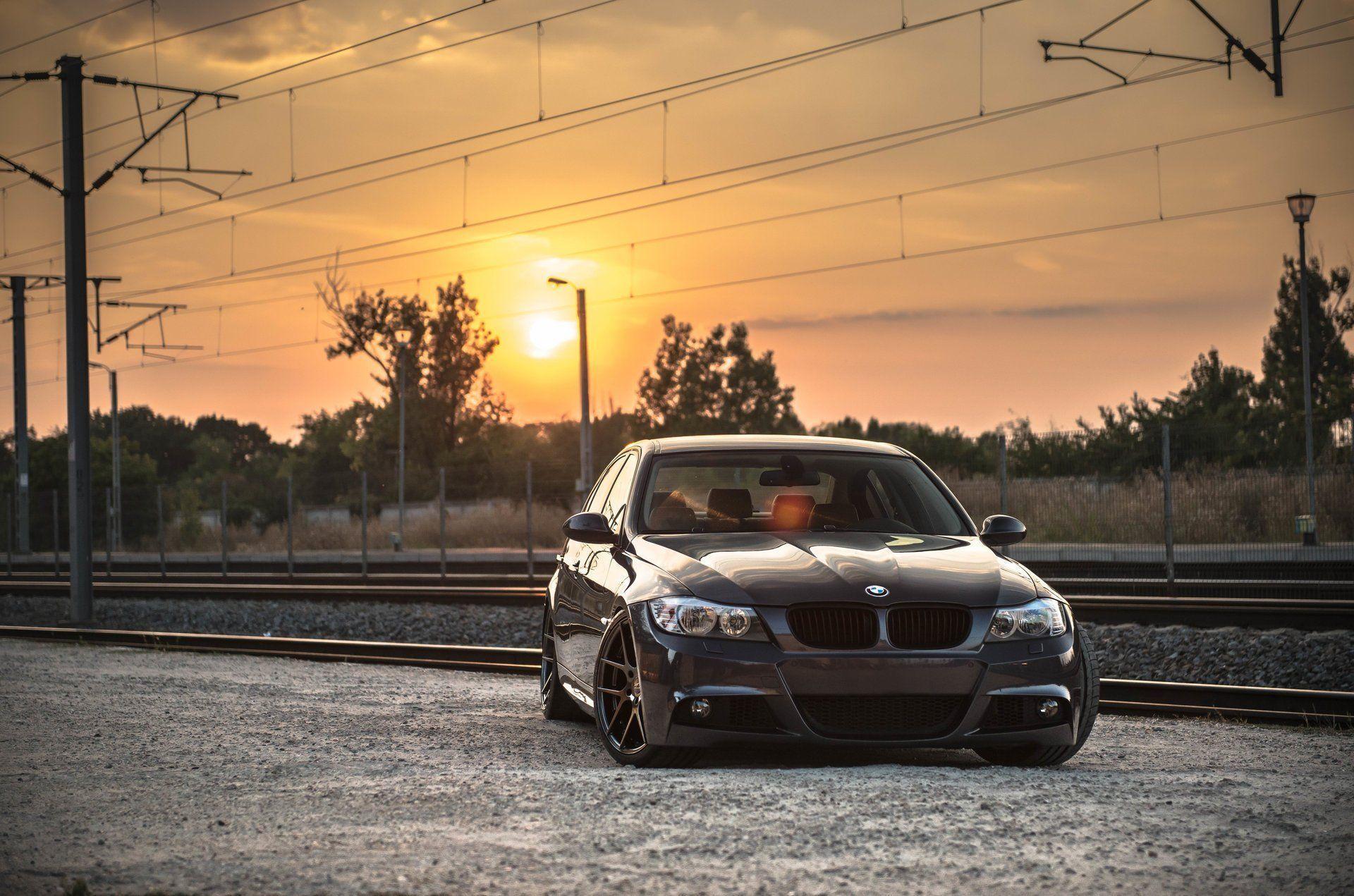 Bmw e deep concave bmw tuning drives sunset railroad 2K wallpapers