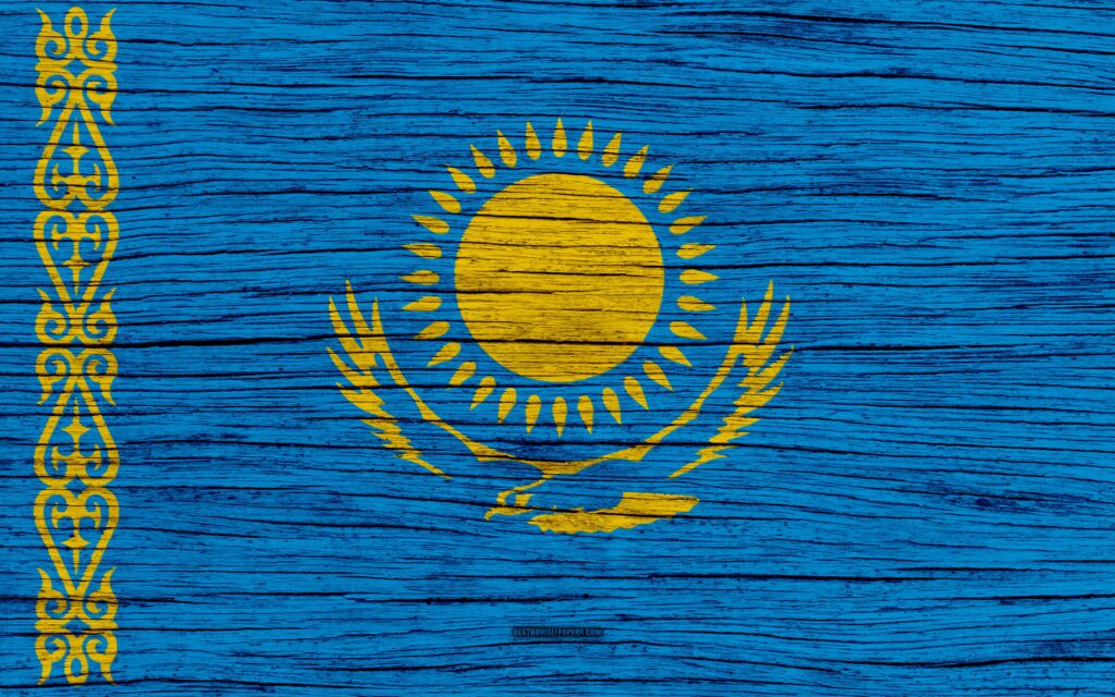 Download wallpapers Flag of Kazakhstan, k, Asia, wooden texture