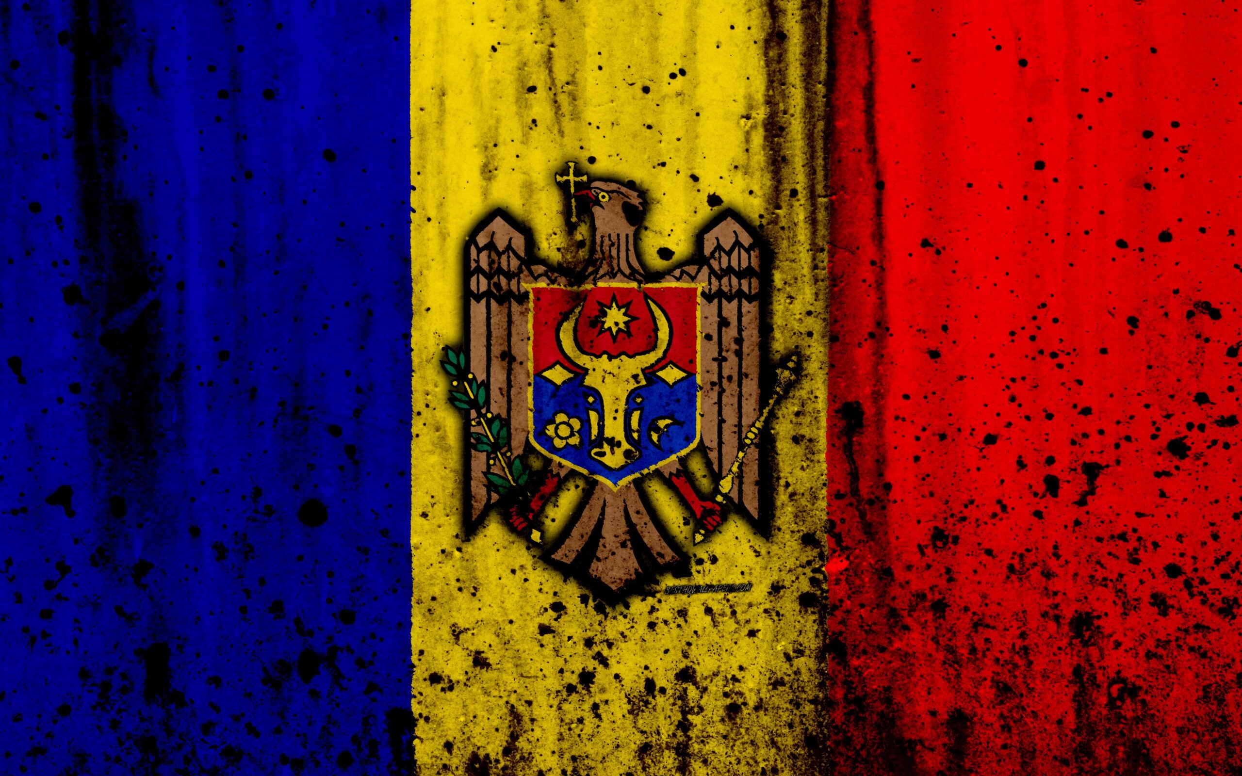Download wallpapers Moldovan flag, k, grunge, flag of Moldova